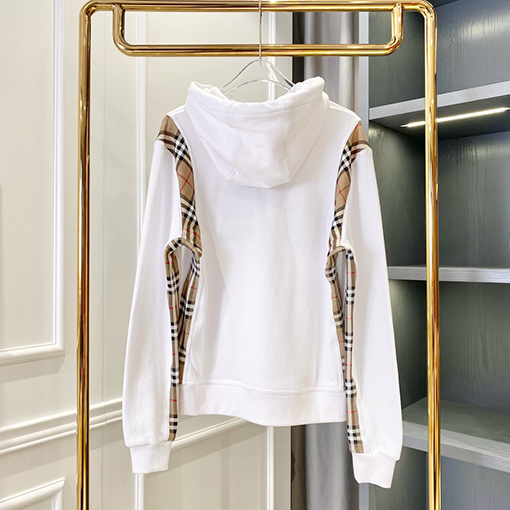 バーバリーブランドスーパーコピー チェック柄コットンのオーバーサイズパッチワークフード付きスウェットシャツ