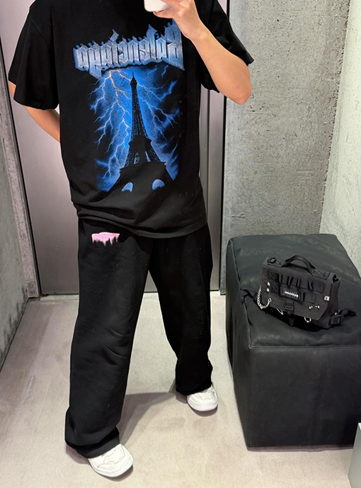 バレンシアガ BALENCIAGA 刺繍ロゴ入りワイドレッグドローストリングカジュアルスウェットパンツ