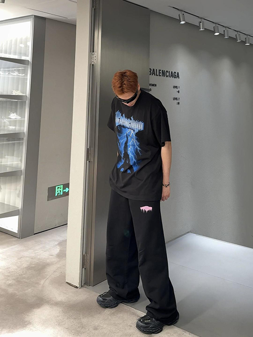 バレンシアガ BALENCIAGA 刺繍ロゴ入りワイドレッグドローストリングカジュアルスウェットパンツ