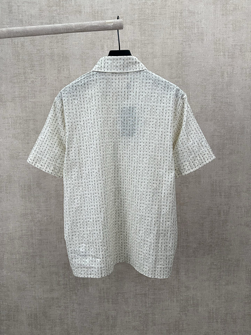 フェンディコピー 無地のFFリネンボタンダウン半袖シャツ