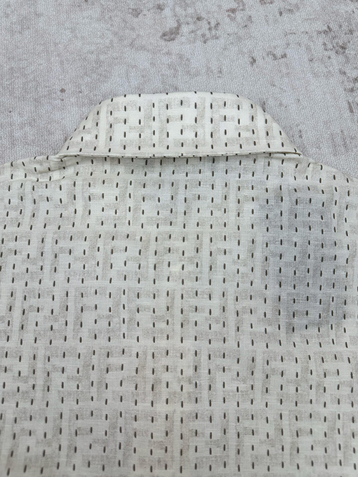 フェンディコピー 無地のFFリネンボタンダウン半袖シャツ