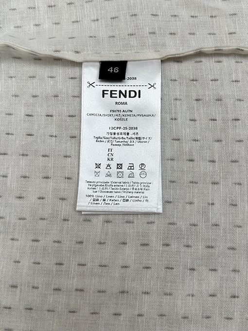 フェンディコピー 無地のFFリネンボタンダウン半袖シャツ
