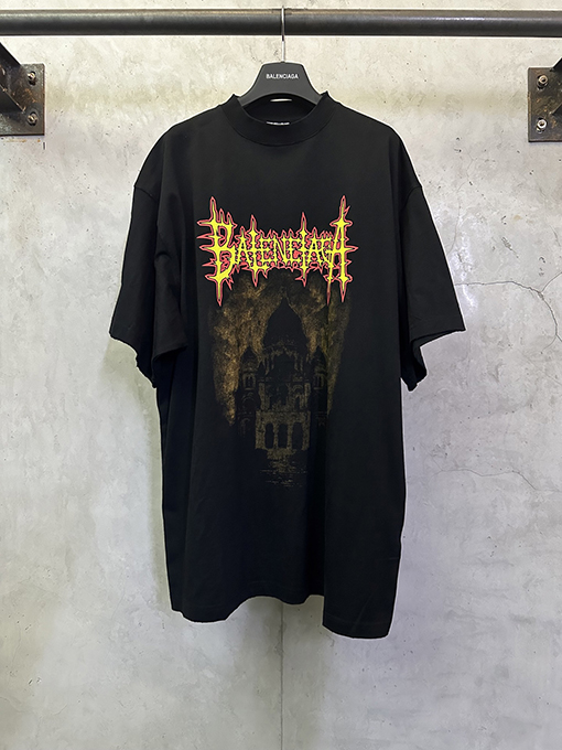 バレンシアガブランドスーパーコピー Balenciaga ファッションノートルダム大聖堂のクラックルプリント半袖Tシャツ