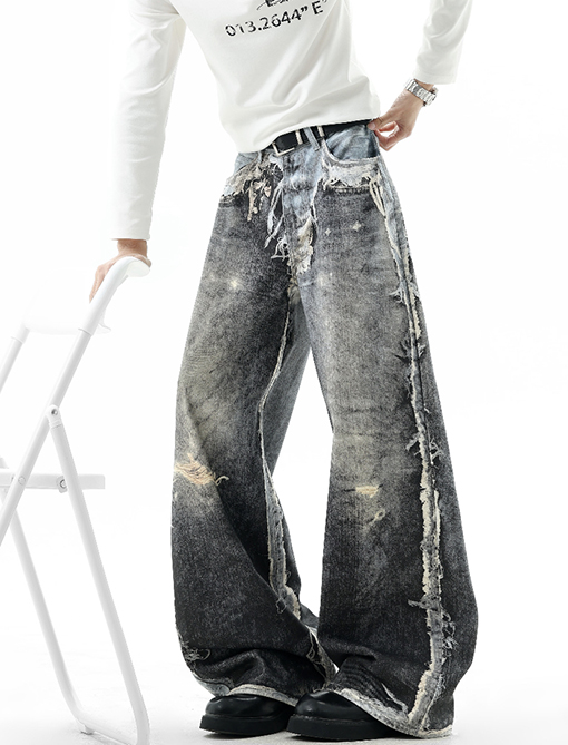 アクネストゥディオズ 3D プリントされたフェイクツーピースダメージジーンズ