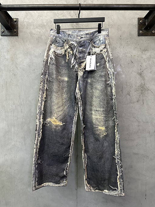 アクネストゥディオズ 3D プリントされたフェイクツーピースダメージジーンズ