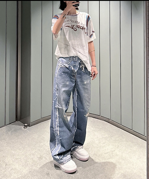 アクネストゥディオズスーパーコピー 3D 新モデルプリントされたフェイクツーピースダメージジーンズ