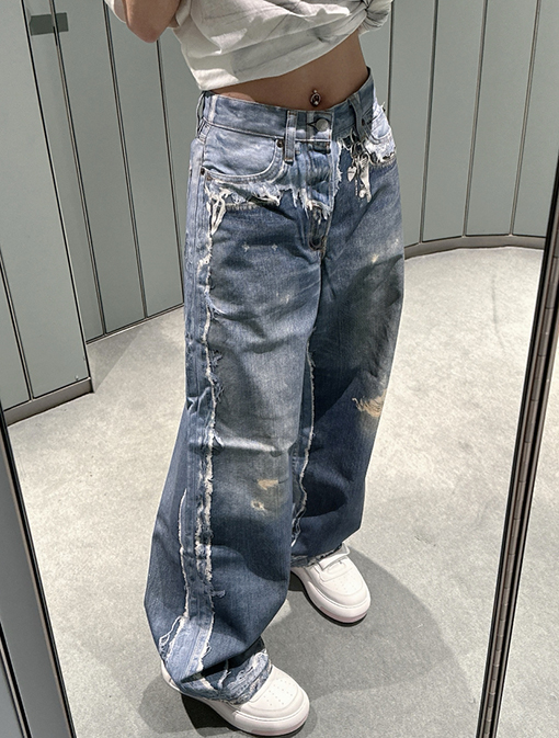 アクネストゥディオズスーパーコピー 3D 新モデルプリントされたフェイクツーピースダメージジーンズ