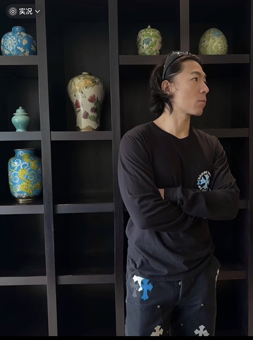 クロムハーツ T. Barth 限定ブルークロス柄長袖シャツ