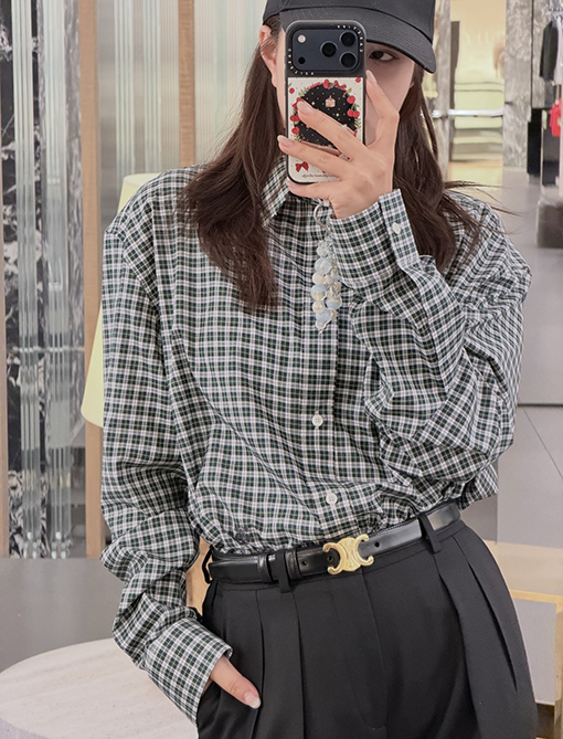 セリーヌブランドスーパーコピー 凱旋門刺繍りチェック柄長袖シャツ