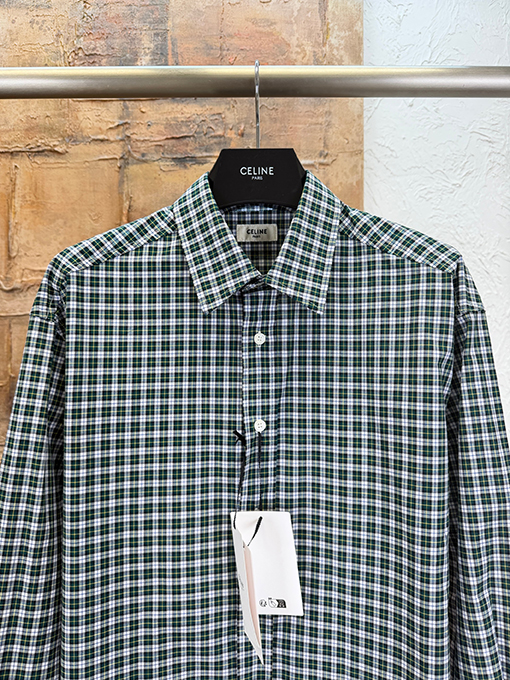 セリーヌブランドスーパーコピー 凱旋門刺繍りチェック柄長袖シャツ