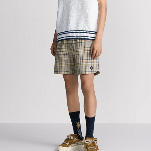 ディオール チェック柄のロゴ刺繍入りショートパンツ