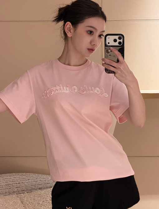 ルイヴィトン グラデーションリボンマニュアル刺繍半袖Tシャツ