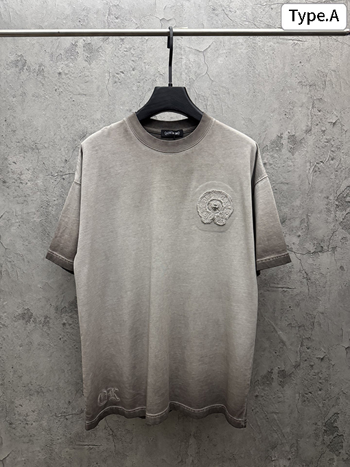 クロムハーツコピー アメリカンスタイルのウォッシュ刺繍入りカップル半袖Tシャツ