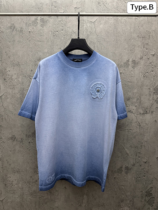 クロムハーツコピー アメリカンスタイルのウォッシュ刺繍入りカップル半袖Tシャツ