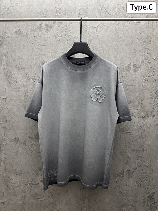 クロムハーツコピー アメリカンスタイルのウォッシュ刺繍入りカップル半袖Tシャツ