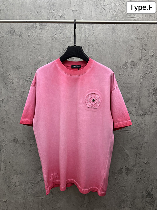 クロムハーツコピー アメリカンスタイルのウォッシュ刺繍入りカップル半袖Tシャツ