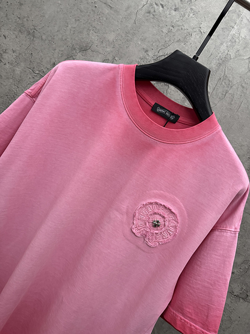 クロムハーツコピー アメリカンスタイルのウォッシュ刺繍入りカップル半袖Tシャツ