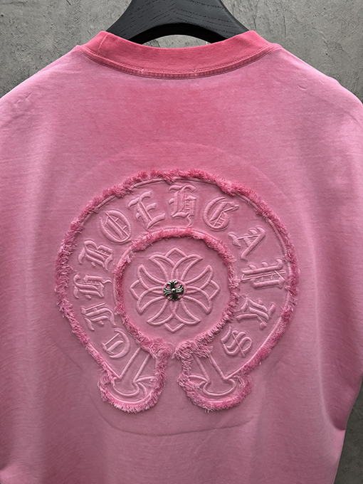 クロムハーツコピー アメリカンスタイルのウォッシュ刺繍入りカップル半袖Tシャツ