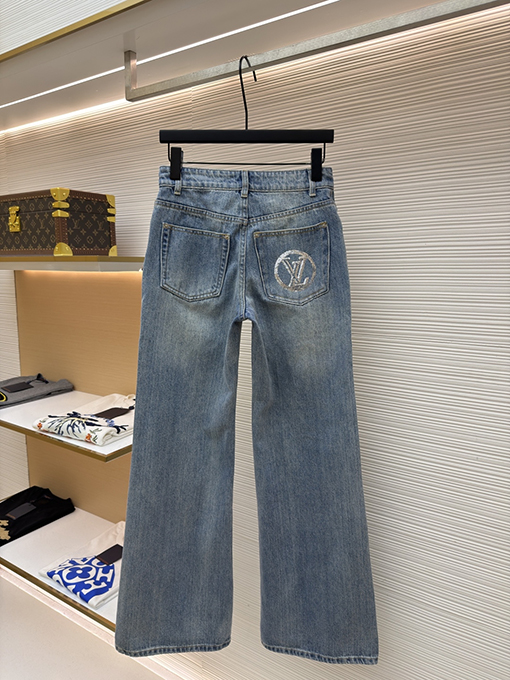 ルイヴィトンコピー レディースポケット付きレター柄スパンコールジャカードハイウエストフレアジーンズ