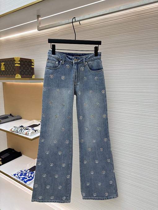 ルイヴィトン 文字レディーススパンコールジャカードハイウエストフレアジーンズ
