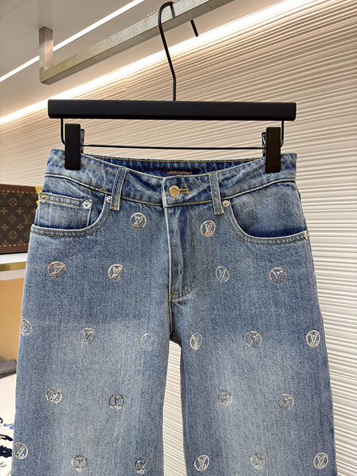 ルイヴィトン 文字レディーススパンコールジャカードハイウエストフレアジーンズ