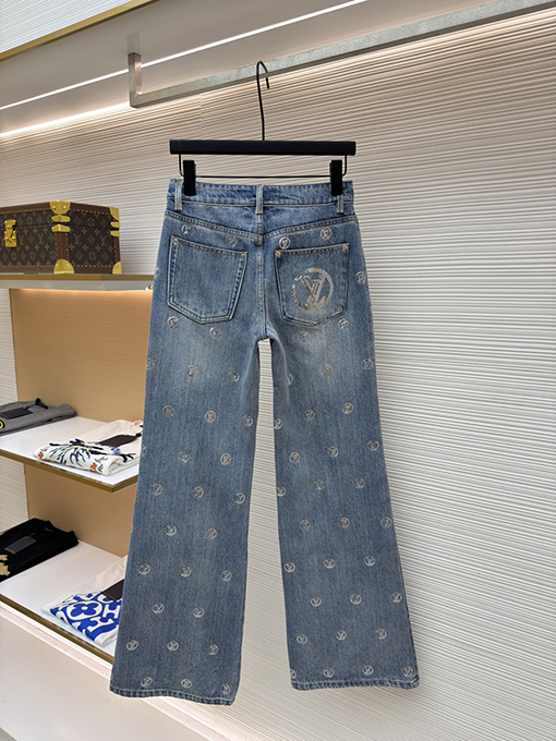 ルイヴィトン 文字レディーススパンコールジャカードハイウエストフレアジーンズ