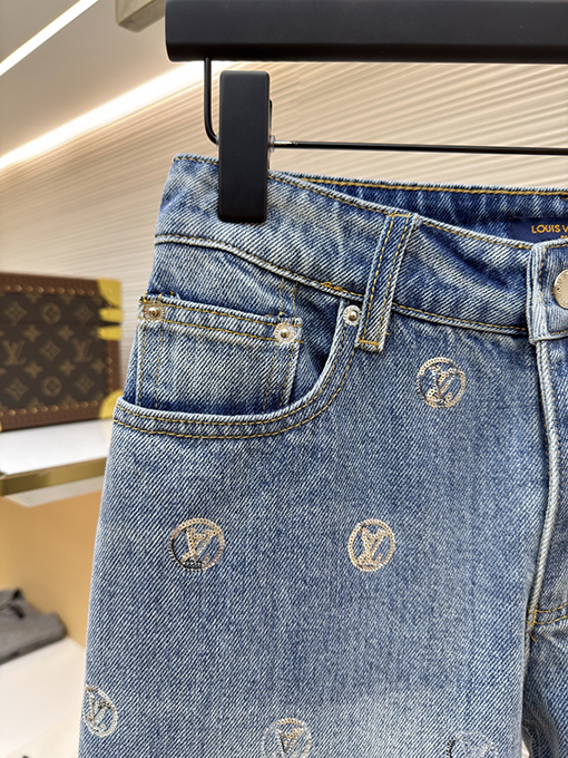 ルイヴィトン 文字レディーススパンコールジャカードハイウエストフレアジーンズ