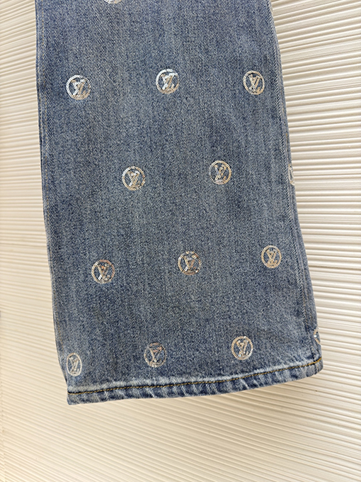 ルイヴィトン 文字レディーススパンコールジャカードハイウエストフレアジーンズ