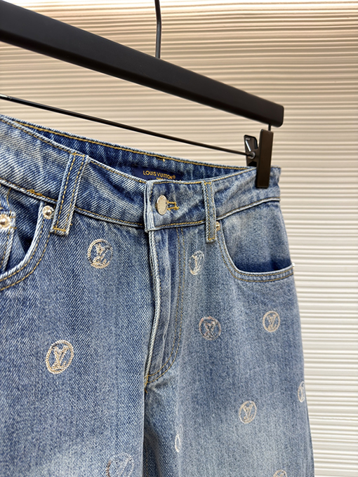 ルイヴィトン 文字レディーススパンコールジャカードハイウエストフレアジーンズ