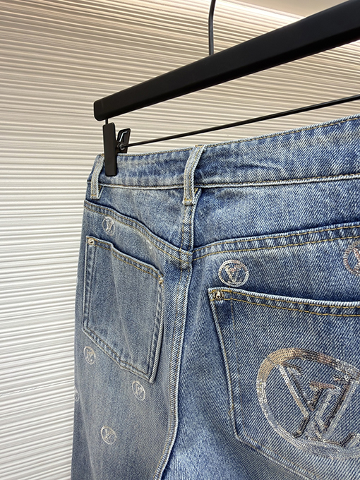 ルイヴィトン 文字レディーススパンコールジャカードハイウエストフレアジーンズ