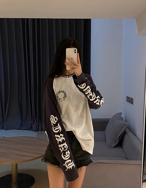 クロムハーツスーパーコピー クラシックの黒と白のパッチワーク長袖シャツ