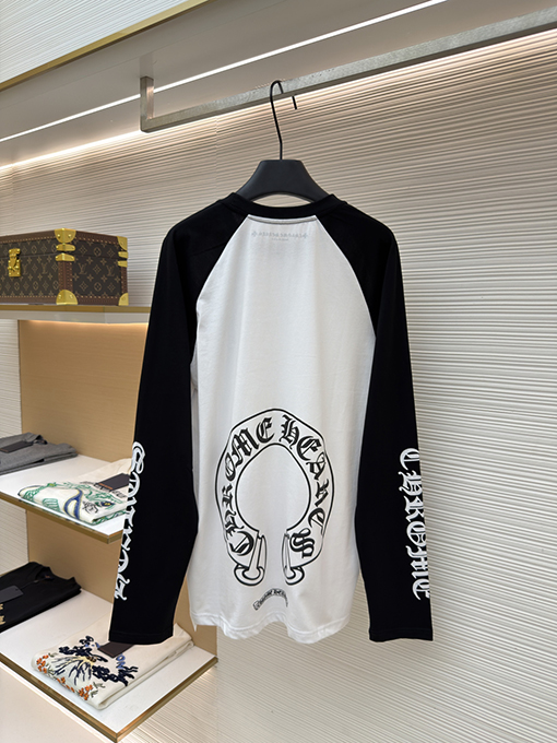 クロムハーツスーパーコピー クラシックの黒と白のパッチワーク長袖シャツ