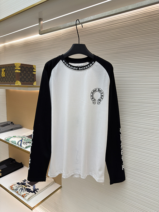 クロムハーツスーパーコピー クラシックの黒と白のパッチワーク長袖シャツ