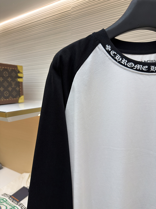 クロムハーツスーパーコピー クラシックの黒と白のパッチワーク長袖シャツ