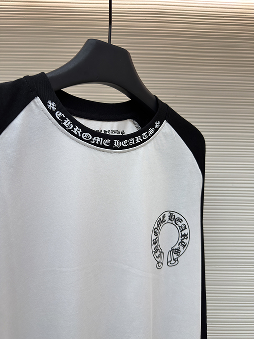 クロムハーツスーパーコピー クラシックの黒と白のパッチワーク長袖シャツ