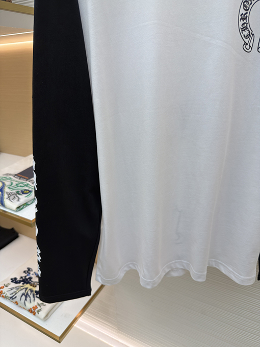 クロムハーツスーパーコピー クラシックの黒と白のパッチワーク長袖シャツ