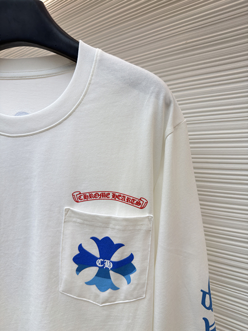 クロムハーツ 限定の青と白のカラーブロッククロス柄長袖シャツ