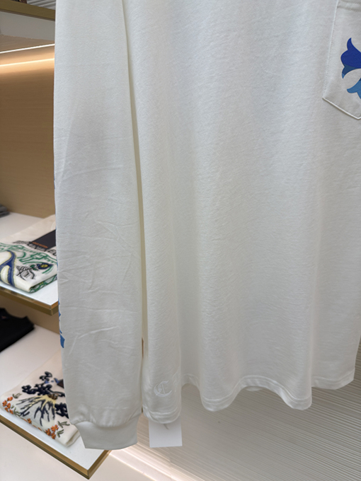 クロムハーツ 限定の青と白のカラーブロッククロス柄長袖シャツ