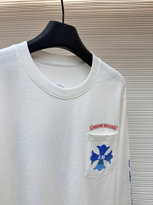 クロムハーツ 限定の青と白のカラーブロッククロス柄長袖シャツ