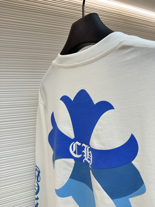 クロムハーツ 限定の青と白のカラーブロッククロス柄長袖シャツ