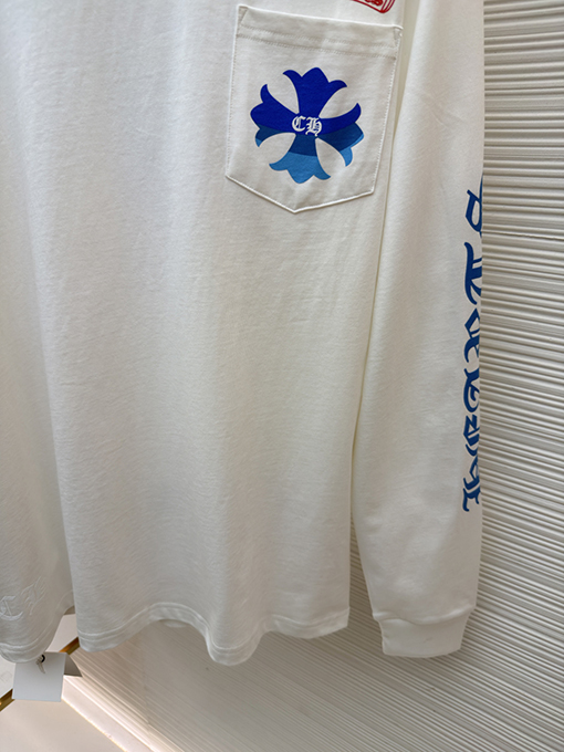 クロムハーツ 限定の青と白のカラーブロッククロス柄長袖シャツ