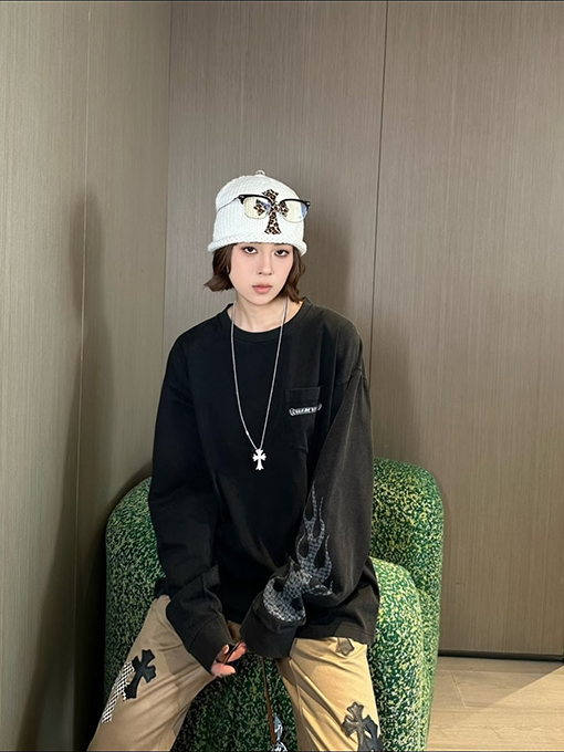 クロムハーツ 炎のサンスクリットプリント長袖シャツ