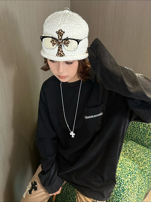 クロムハーツ 炎のサンスクリットプリント長袖シャツ