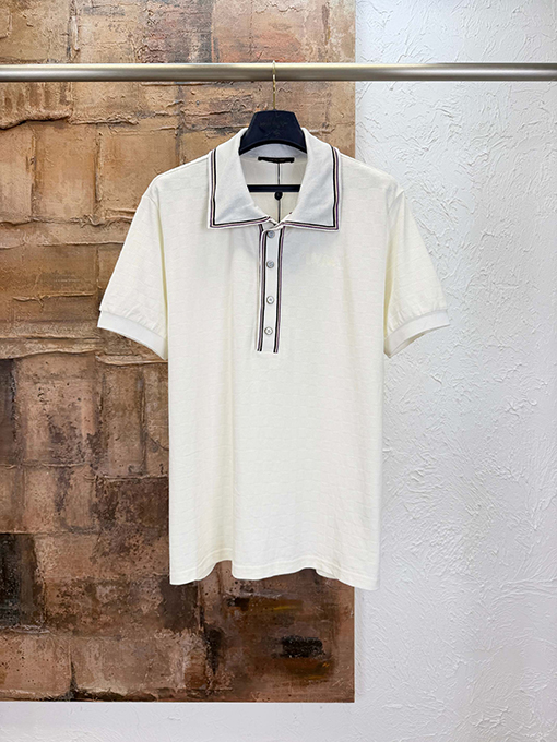 ルイヴィトン 刺繍ロゴ入りチェッカーボードの半袖ポロシャツ