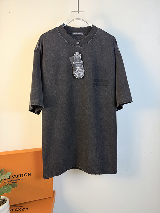 クロムハーツスーパーコピー アシッドウォッシュダメージレーザーアップリケ刺繍をした半袖Tシャツ