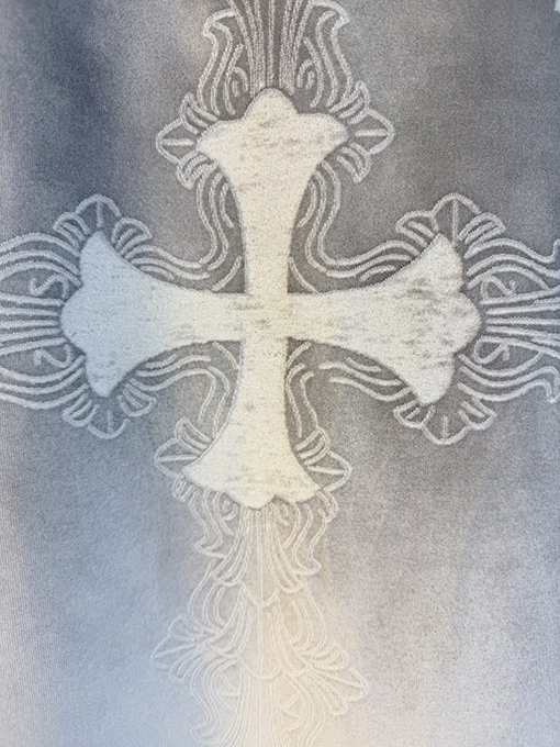 クロムハーツスーパーコピー アシッドウォッシュダメージレーザーアップリケ刺繍をした半袖Tシャツ