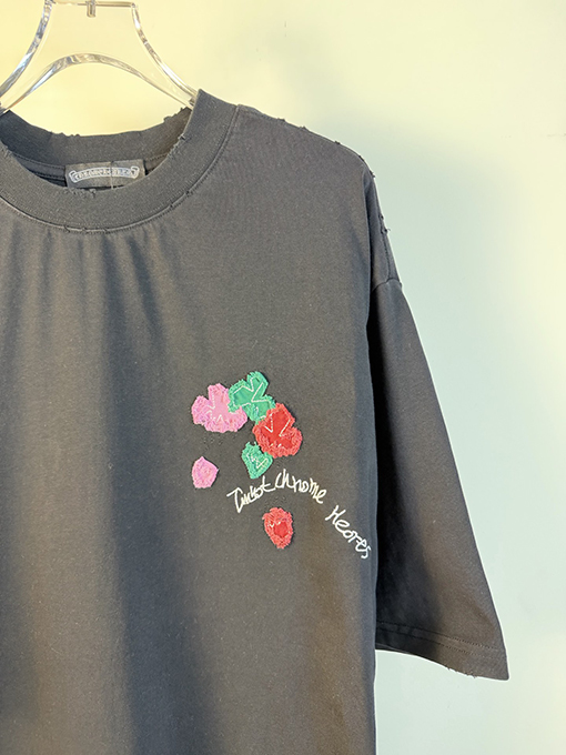 クロムハーツコピー 新モデルアシッドウォッシュダメージレーザーアップリケ刺繍をした半袖Tシャツ