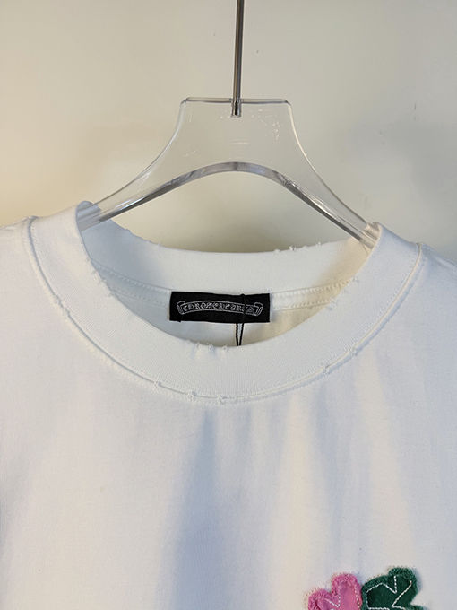 クロムハーツコピー 新モデルアシッドウォッシュダメージレーザーアップリケ刺繍をした半袖Tシャツ