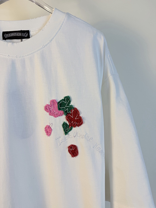 クロムハーツコピー 新モデルアシッドウォッシュダメージレーザーアップリケ刺繍をした半袖Tシャツ