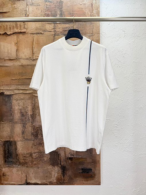 ルイヴィトン クラウンロゴ入りニットネックラインの半袖Tシャツ